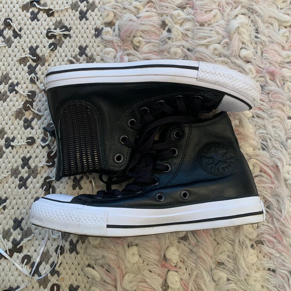 Rare Black Leather High-Top Converse Zipper Design